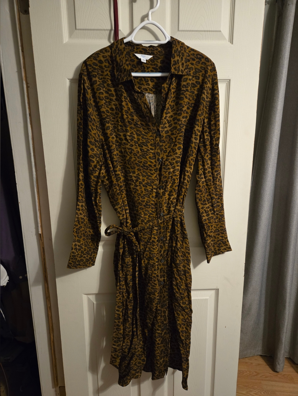 Time and Tru Leopard Print Long Sleeve Shirt Dress - Brown/Black